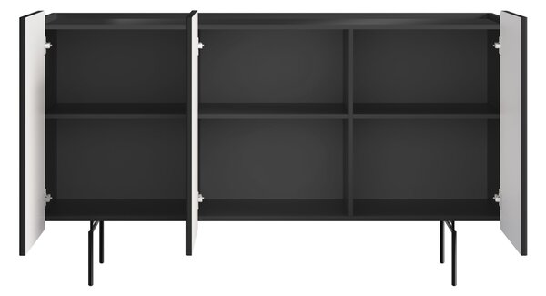 Comodă Malmi 150 cm cu trei uși - negru mat / picioare negre