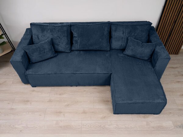 Canapea colt extensibila SMART COSARO albastru inchis, cu colt bilateral + 2 perne CADOU