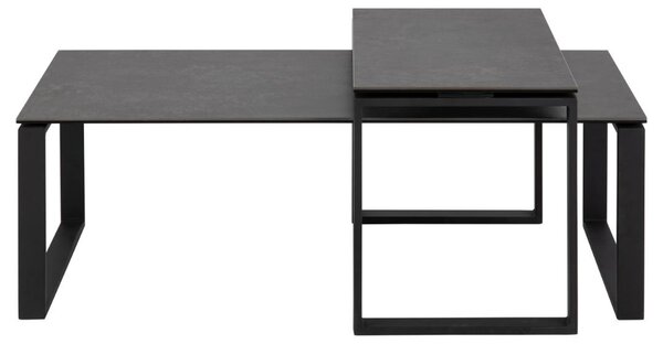 Set 2 piese Masute de cafea stivuibile Katrine, Negru, 45x115x69 cm