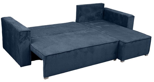 Canapea colt extensibila SMART COSARO albastru inchis, cu colt bilateral + 2 perne CADOU