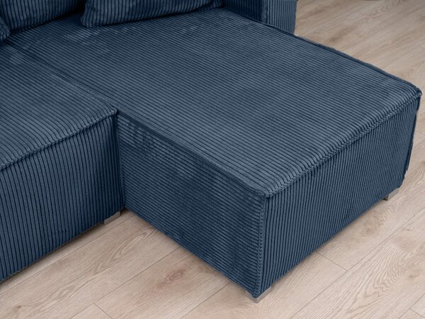 Canapea colt extensibila SMART COSARO albastru inchis, cu colt bilateral + 2 perne CADOU