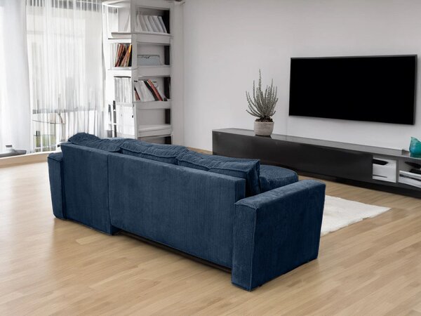 Canapea colt extensibila SMART COSARO albastru inchis, cu colt bilateral + 2 perne CADOU