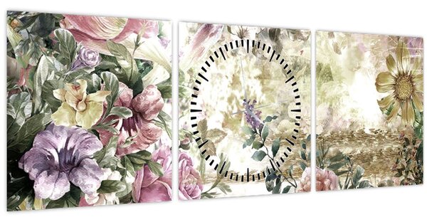 Tablou - Flori de design (cu ceas) (90x30 cm)