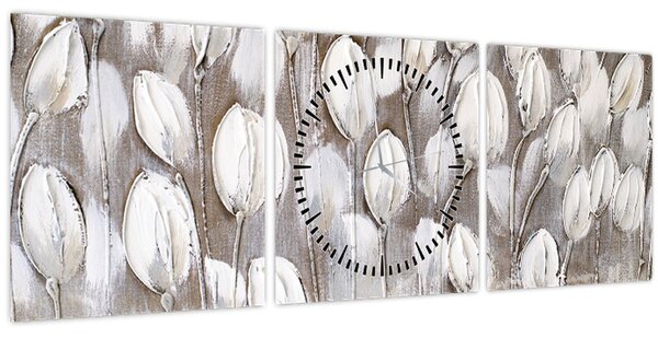 Tablou - Lalele structurate (cu ceas) (90x30 cm)