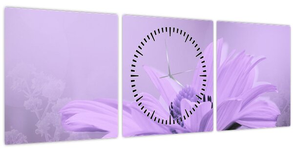 Tablou - Flori mov (cu ceas) (90x30 cm)