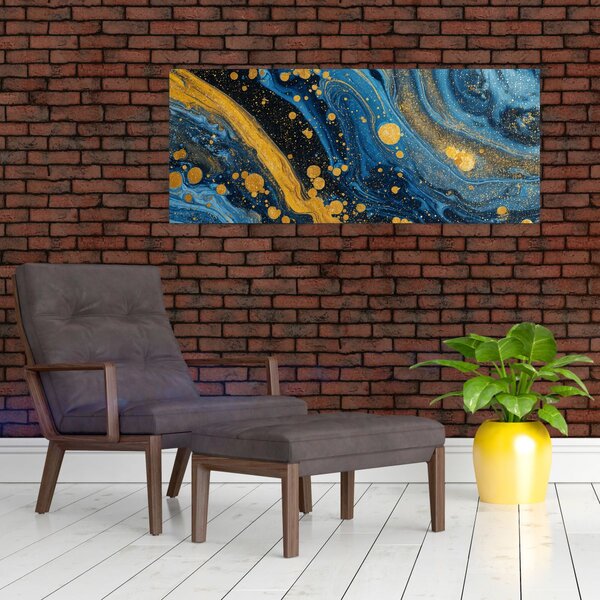 Tablou - Abstracție albastră cu aur (120x50 cm)