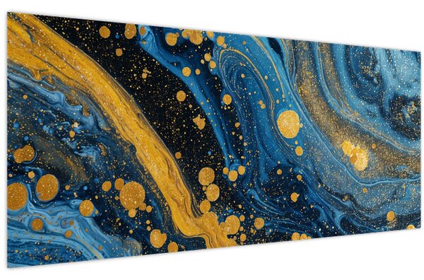 Tablou - Abstracție albastră cu aur (120x50 cm)