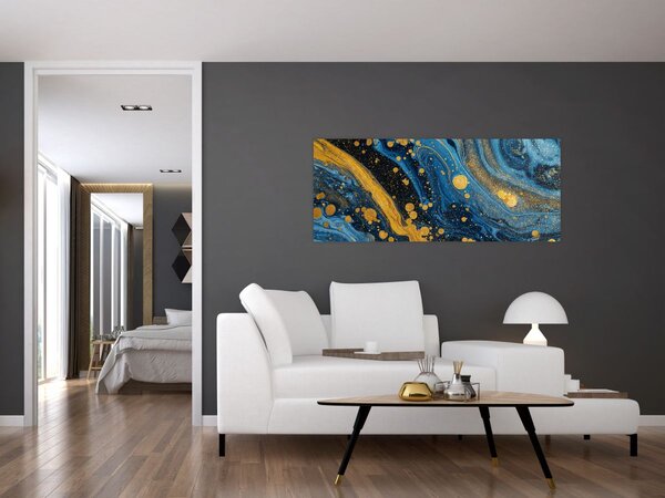 Tablou - Abstracție albastră cu aur (120x50 cm)