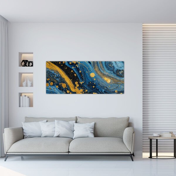 Tablou - Abstracție albastră cu aur (120x50 cm)