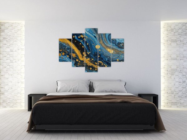Tablou - Abstracție albastră cu aur (150x105 cm)