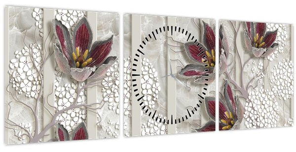 Tablou - Flori decorative (cu ceas) (90x30 cm)