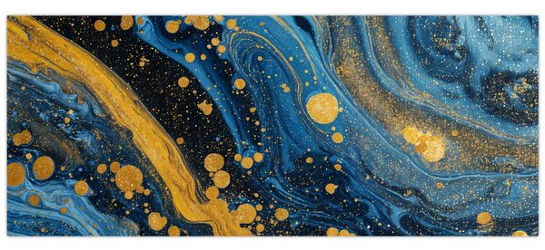 Tablou - Abstracție albastră cu aur (120x50 cm)
