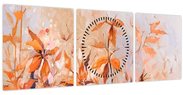 Tablou - Flori pictate (cu ceas) (90x30 cm)