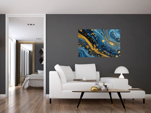 Tablou - Abstracție albastră cu aur (90x60 cm)