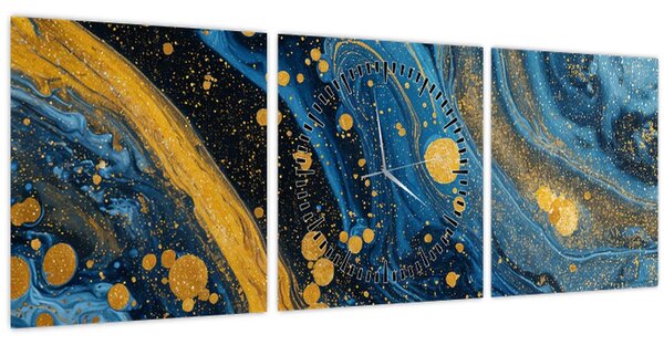 Tablou - Abstracție albastră cu aur (cu ceas) (90x30 cm)
