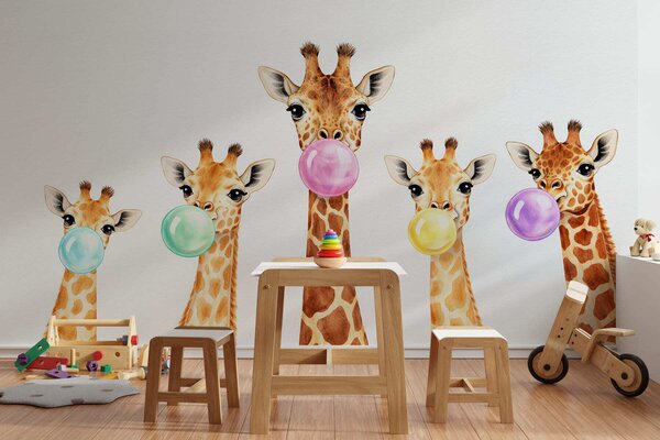 Tapet Girafe cu gumă de mestecat, Fototapet Animale, w05492 : Uwalls.ro