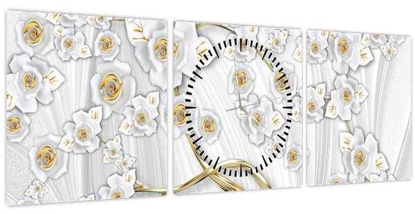 Tablou - Copac cu decor auriu (cu ceas) (90x30 cm)