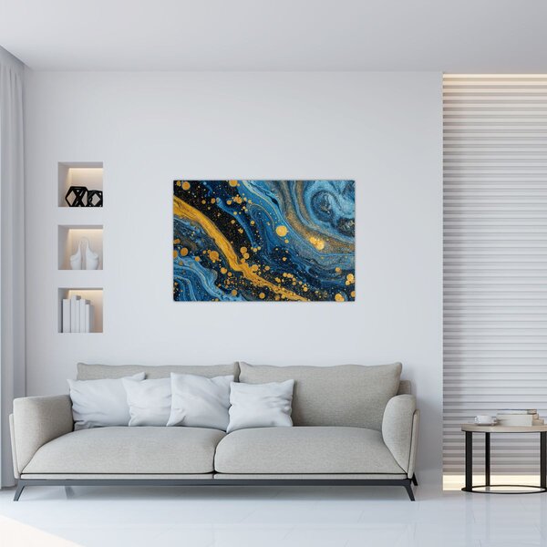 Tablou - Abstracție albastră cu aur (90x60 cm)