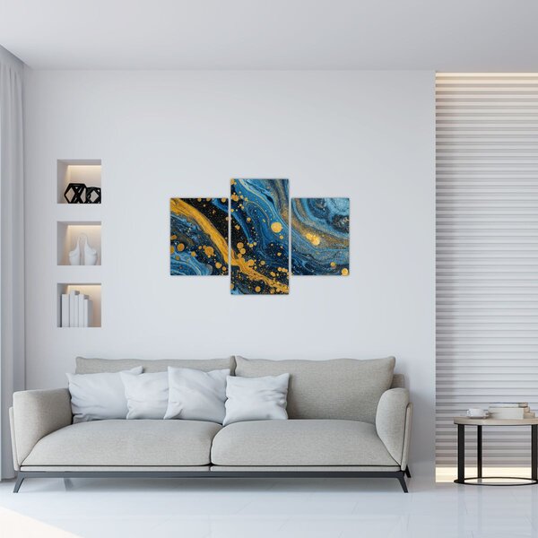 Tablou - Abstracție albastră cu aur (90x60 cm)