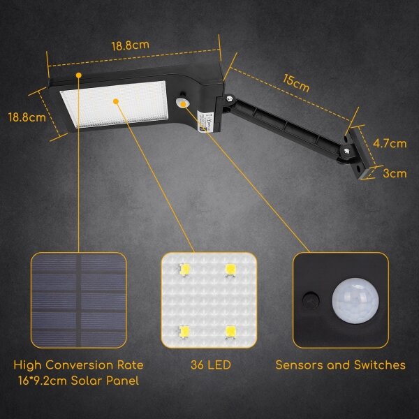Lampă LED stradală solară cu senzor Aigostar LED/2,3W/5,5V IP65