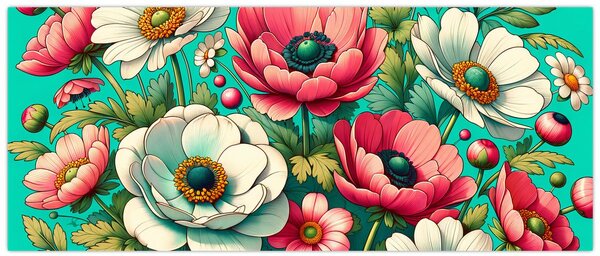 Tablou - Flori pe fundal albastru (120x50 cm)