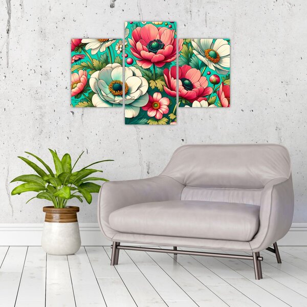 Tablou - Flori pe fundal albastru (90x60 cm)