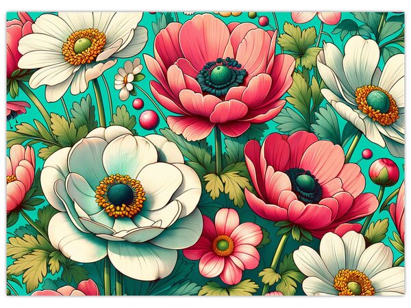 Tablou - Flori pe fundal albastru (70x50 cm)