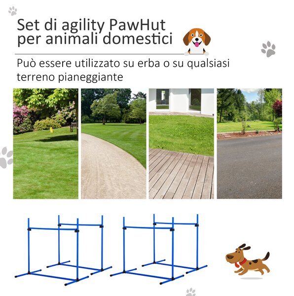 PawHut Set de 4 Obstacole Reglabile pentru Antrenamentul Câinilor, Înălțime Ajustabilă, pentru Dresaj și Agilitate, Albastru | Aosom Romania