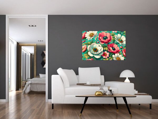 Tablou - Flori pe fundal albastru (90x60 cm)