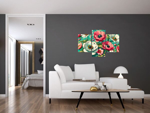 Tablou - Flori pe fundal albastru (90x60 cm)