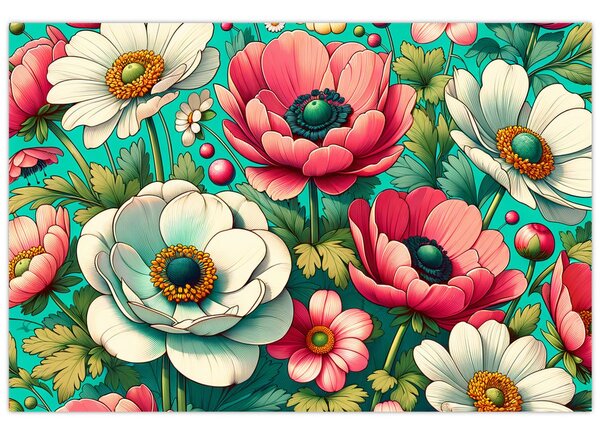 Tablou - Flori pe fundal albastru (90x60 cm)
