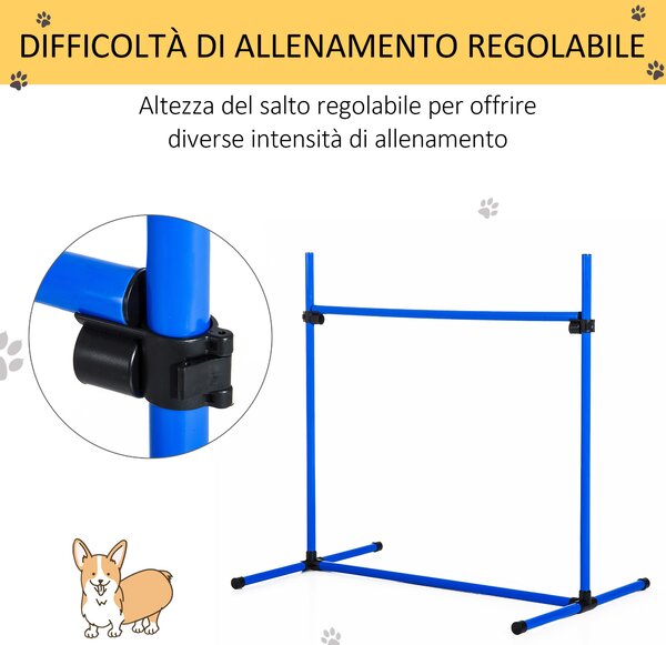 PawHut Set de 4 Obstacole Reglabile pentru Antrenamentul Câinilor, Înălțime Ajustabilă, pentru Dresaj și Agilitate, Albastru | Aosom Romania