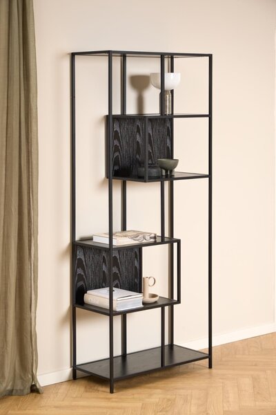 Biblioteca Seaford V1, Negru, 185x77x35 cm