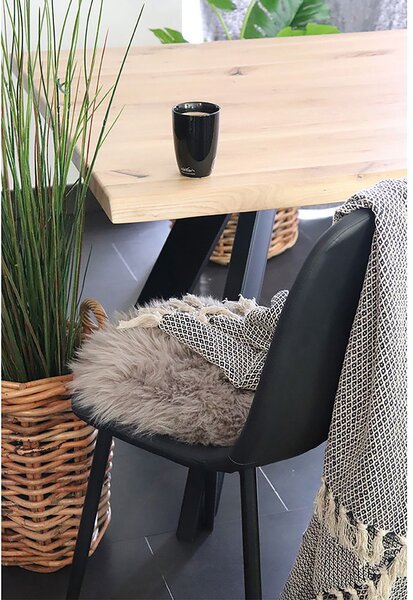 Perna scaun din piele de miel, maro, Ø35 cm