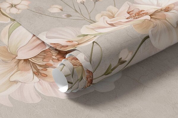 Tapet Ramuri florale delicate în stil chinoiserie pe un fundal deschis, Fototapet în stil vintage, w05427 : Uwalls.ro