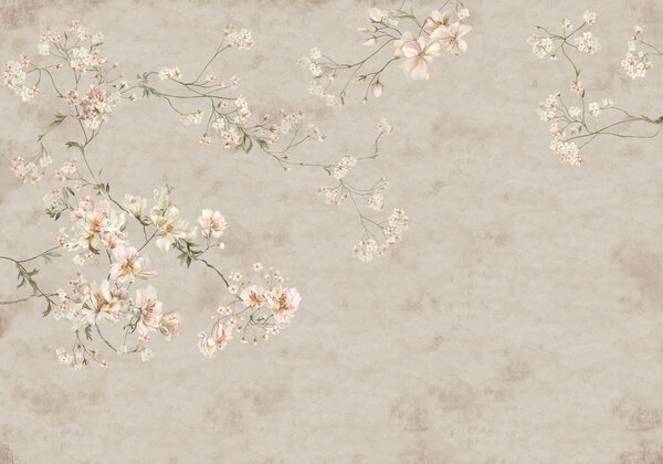Tapet Ramuri florale delicate în stil chinoiserie pe un fundal deschis, Fototapet în stil vintage, w05427 : Uwalls.ro