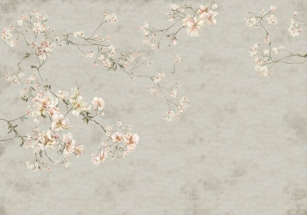 Tapet Ramuri florale în stil chinoiserie pe fundal gri, Fototapet în stil vintage, w05427v1 : Uwalls.ro