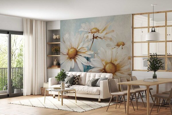 Tapet Lejeritate florală, margarete, Fototapet Flori, w09776 : Uwalls.ro