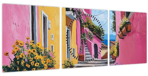 Tablou - Alee roz (cu ceas) (90x30 cm)