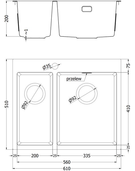 Mexen Flexo chiuvetă din oțel inoxidabil 1,5 cuve 610 x 510 mm, inox HC - 6446611500-01HC