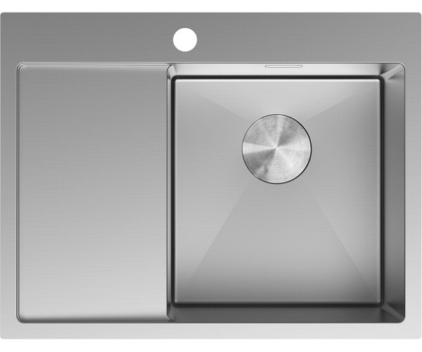 Chiuvetă Mexen Exar, din oțel inoxidabil cu 1 compartiment și scurgător, dreapta, 620 x 480 mm, oțel periat, 6432621005P-01
