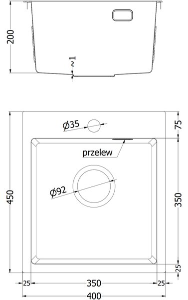 Chiuvetă Mexen Solix, din oțel inoxidabil cu 1 compartiment, 400 x 450 mm, auriu periat, 6401401000-55