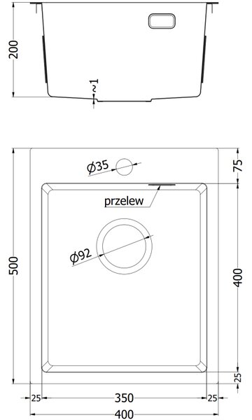 Chiuvetă Mexen Solix, din oțel inoxidabil cu 1 compartiment, 400 x 500 mm, auriu periat, 6406401000-55
