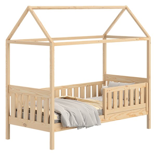 Pat supraetajat tip căsuță Nemos II 80x160 cu sertare - culoare pin