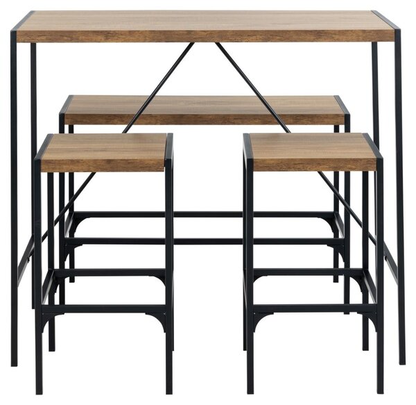 Set 4 piese Masa de bar cu banca si scaune Bahamas, Natural, 105x120x60 cm