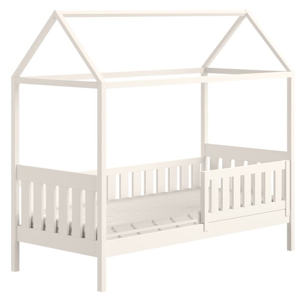 Pat supraetajat tip căsuță Nemos II pentru copii 80x180 cu sertare - culoare alb