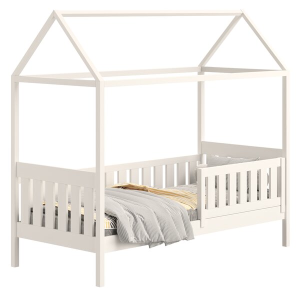 Pat supraetajat tip căsuță Nemos II pentru copii 80x180 cu sertare - culoare alb