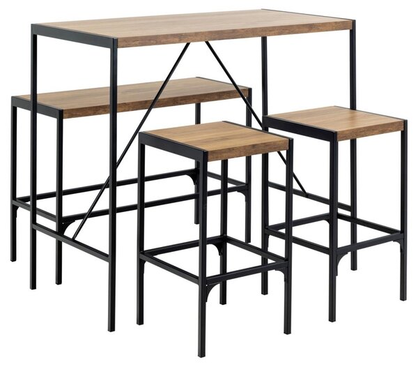 Set 4 piese Masa de bar cu banca si scaune Bahamas, Natural, 105x120x60 cm