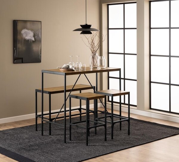 Set 4 piese Masa de bar cu banca si scaune Bahamas, Natural, 105x120x60 cm