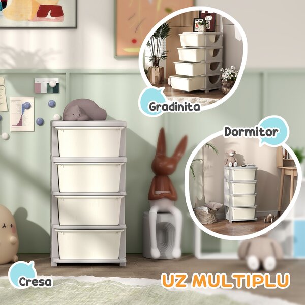 HOMCOM Comodă 4 sert. Copii Crem | Aosom Romania